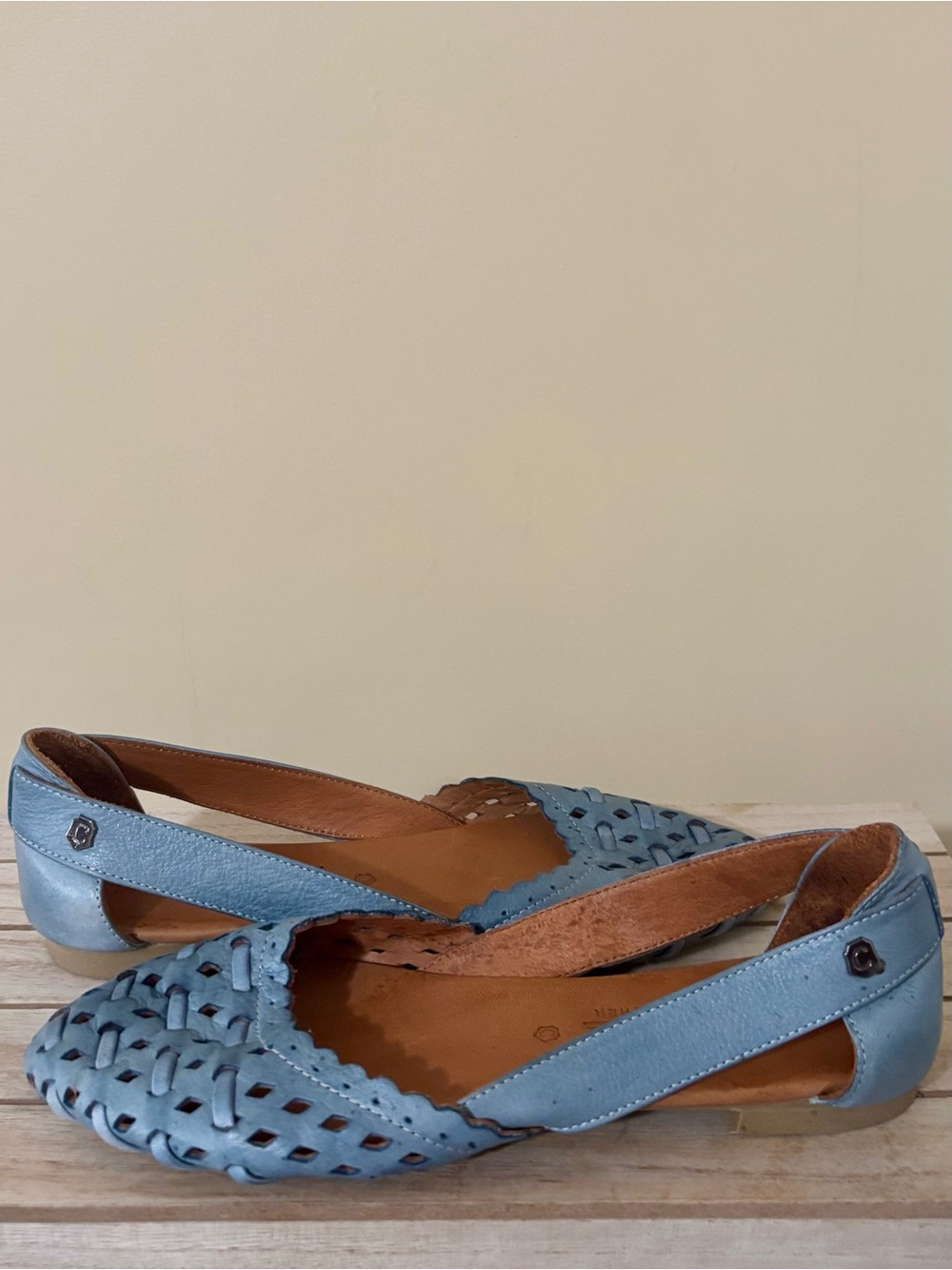 Carmela| Blue Woven Leather Slingback Flats Sz 6